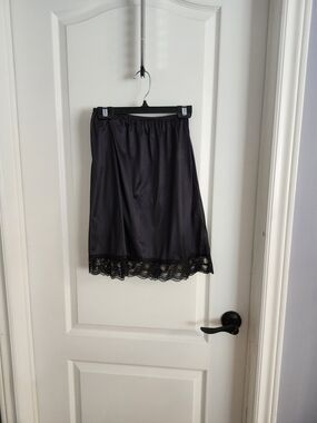 Black Satin Half Slip with Lace Trim